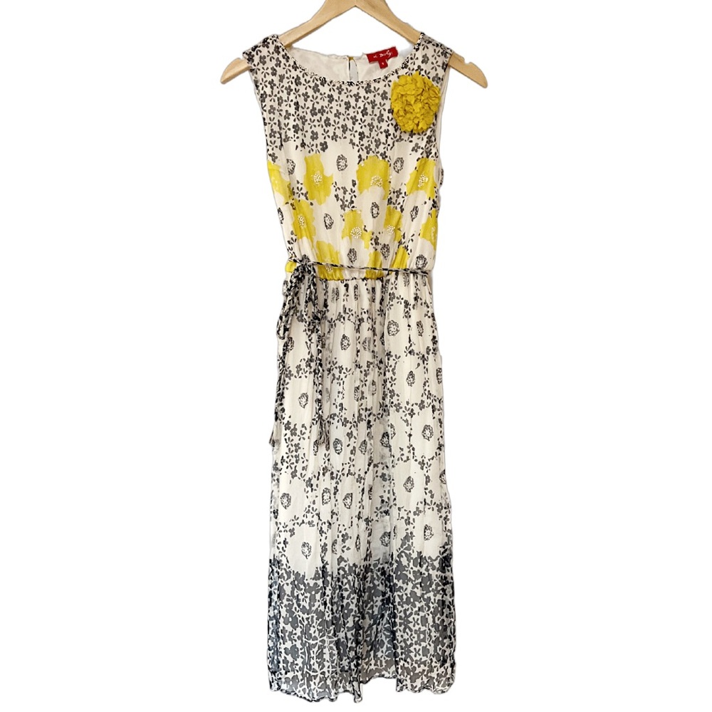 Rene Derhy size small floral midi dress grey yellow cream